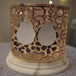 Leopard White Glitter Teardrop Earrings